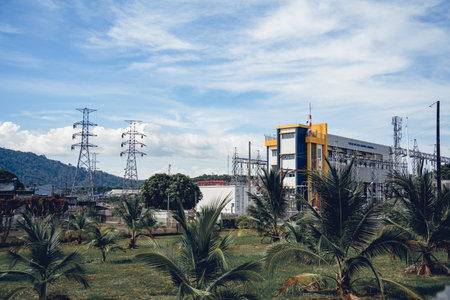 High voltage electric power plant current distribution substationの写真素材
