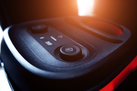 Rear view of speaker amplifier and equalizer at music studioの写真素材