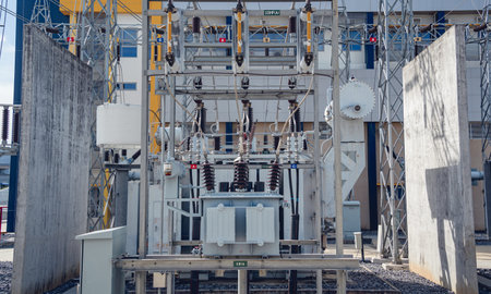 High voltage electric power plant current distribution substation