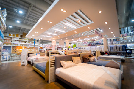 Blurred background of large household appliances and furniture storeの写真素材