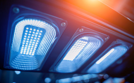 Solar-powered street lamp at the showroom of a large storeの写真素材