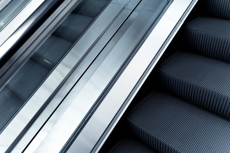 Modern automatic escalator system in shopping mall