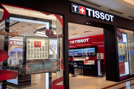 KUALA LUMPUR, MALAYSIA - DECEMBER 04, 2022: Tissot brand retail shop logo signboard on the...