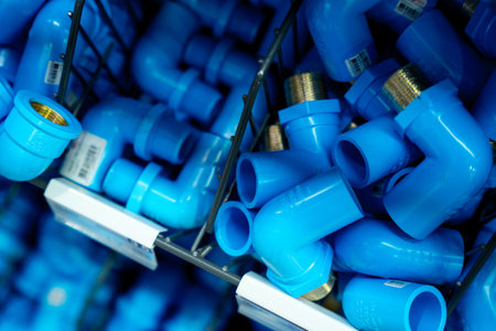 Water PVC pipes placed on the shelf in the building materials store.