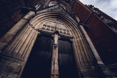 Architectural detail of the olds gothic cathedral in Europeの写真素材