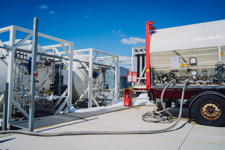 Liquid nitrogen tanks and heat exchanger coils for producing industrial gasの写真素材