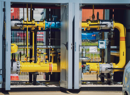 Liquid nitrogen tanks and heat exchanger coils for producing industrial gasの写真素材