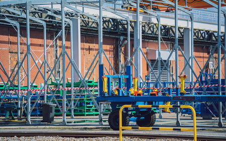 Modern steam pipeline for industrial on blue skies background.