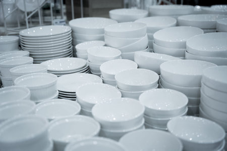Many small plates at the showroom of a large store