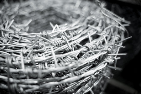 A roll of barbed wire at the showroom of a large storeの写真素材