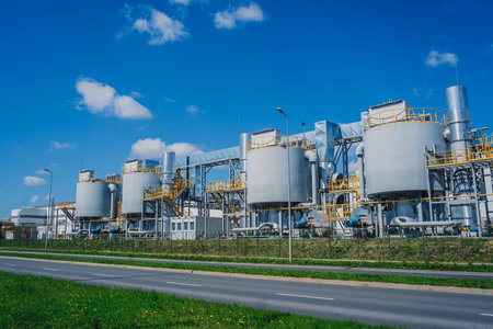 A modern factory building by the highway road