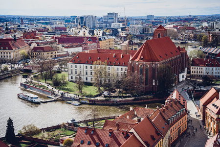 WROCLAW, POLAND - 15, April 2023: Beautiful view of the historic houses and streets of the Old Town...