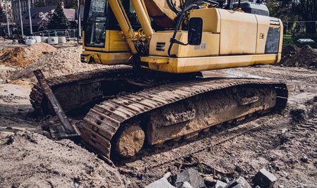Big construction site with construction machinery in the construction area.の写真素材