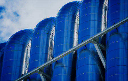Liquid nitrogen tanks and heat exchanger coils for producing industrial gasの写真素材