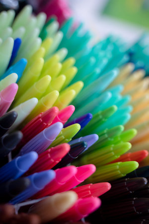 Background of lots assorted colorful marker pen setの写真素材