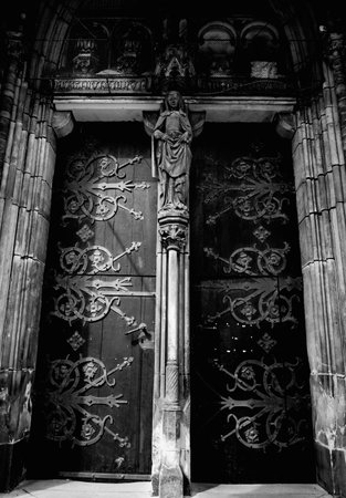 Architectural detail of the olds gothic cathedral in Europeの写真素材
