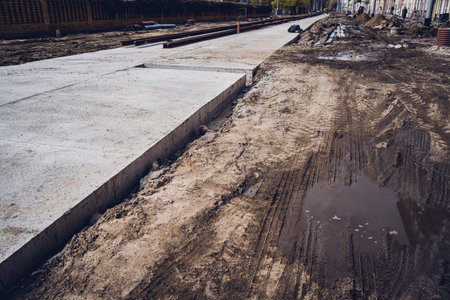 Modernization of old tram tracks on urban construction