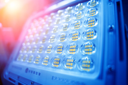 Solar-powered street lamp at the showroom of a large storeの写真素材