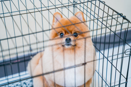 Portrait of cute pomeranian dog at the grooming salonの写真素材