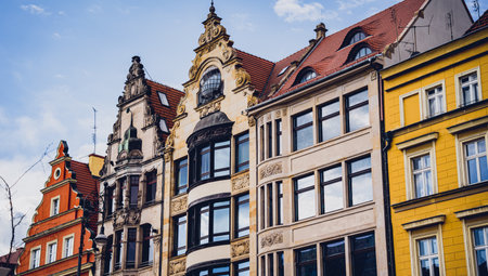 WROCLAW, POLAND - 15, April 2023: Exterior of historical houses and the streets at the Old Town in Wroclaw.のeditorial素材