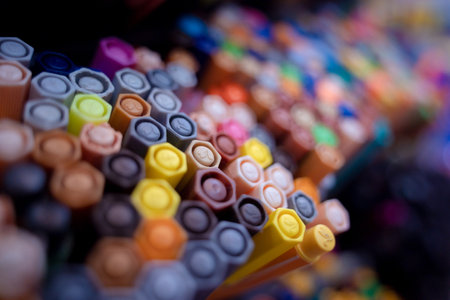 Background of lots assorted colorful marker pen setの写真素材