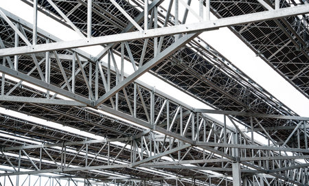 Large electrical power plant with many rows of solar photovoltaic panelsの写真素材