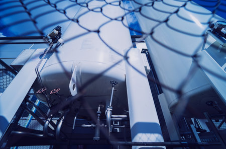 Liquid nitrogen tanks and heat exchanger coils for producing industrial gasの写真素材