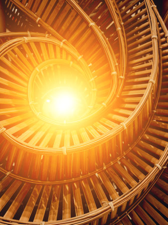 traditional thai style pattern of brown handicraft weave texture wicker surfaceの写真素材