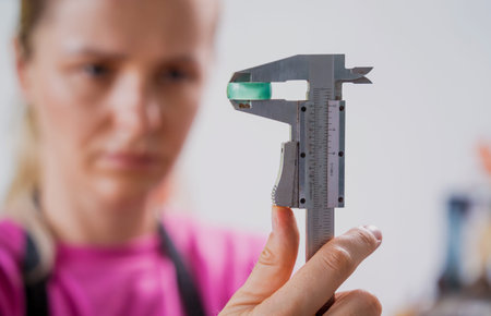 Young female jeweler making jewelry in workshopの写真素材