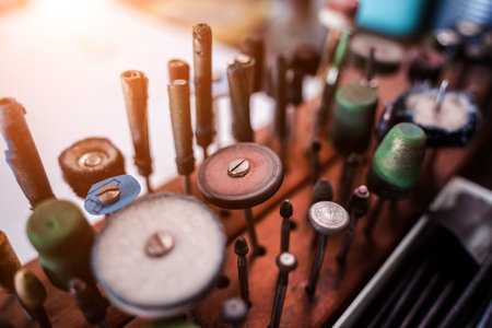 Instruments kit in a large workshop for the manufacture of handmade jewelryの写真素材