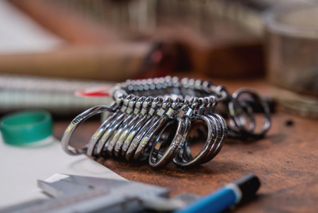 Instruments kit in a large workshop for the manufacture of handmade jewelryの写真素材