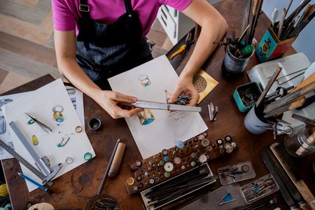 Young female jeweler making jewelry in workshop