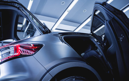 Replacing spare parts on a disassembled car in a car service garageの写真素材