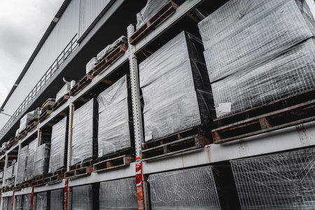 Pallets full of blocks goods stored outside warehouse