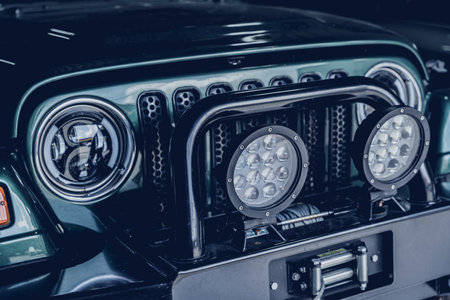 Auto winch on the bumper big offroad carの写真素材