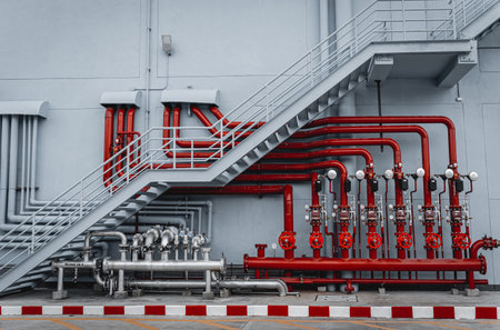 Header pipes valve zone and fire alarm control system at industrial plantsの写真素材