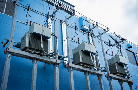 Electrical power and distribution electricity system at the building wall.
