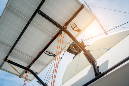 Solar panel system on sailing yacht in the dry dock.の写真素材