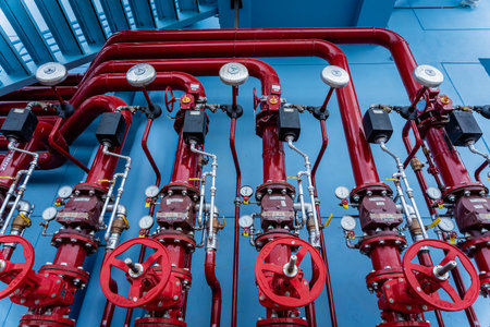 Header pipes valve zone and fire alarm control system at industrial plants