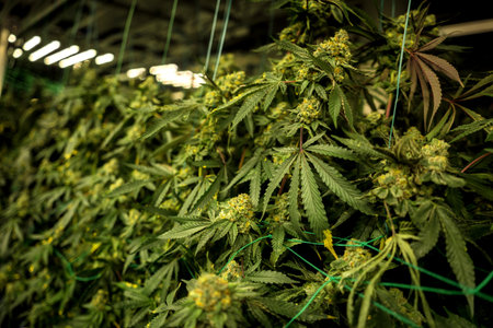 Premium cannabis plants in a greenhouse ready for harvest.