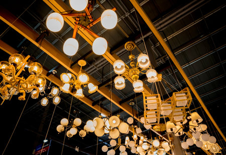 decorative lamps background at the showroom of a large storeの写真素材