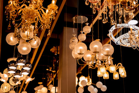 decorative lamps background at the showroom of a large storeの写真素材