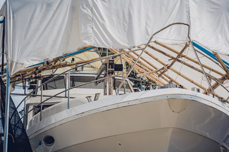 Motor yacht moored for repairs and service in dry dockの写真素材