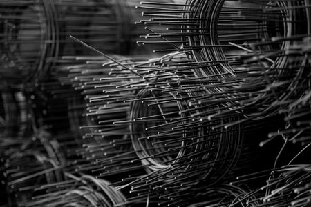 A rolls of wire mesh in the showroom of a large store.の写真素材