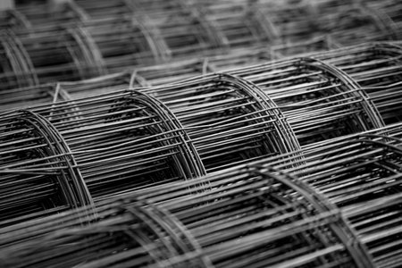 A rolls of wire mesh in the showroom of a large store.