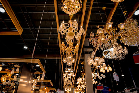 decorative lamps background at the showroom of a large storeの写真素材