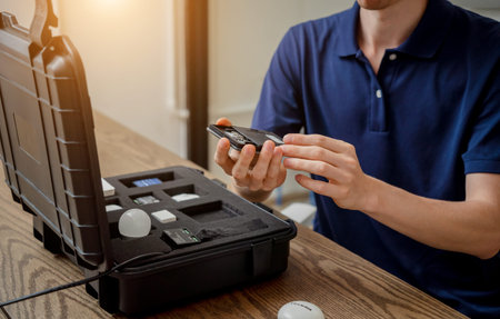 A technician works with a demo kit of the smart home system