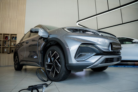 PHUKET, THAILAND- DECEMBER 20, 2023: BYD electric car showroom in Thailand. Build Your Dreamのeditorial素材