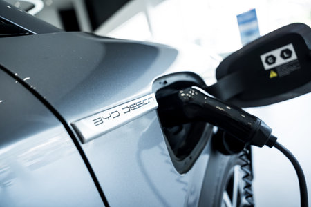 PHUKET, THAILAND- DECEMBER 20, 2023: BYD electric car charging at showroom in Thailand. Build Your Dreamのeditorial素材