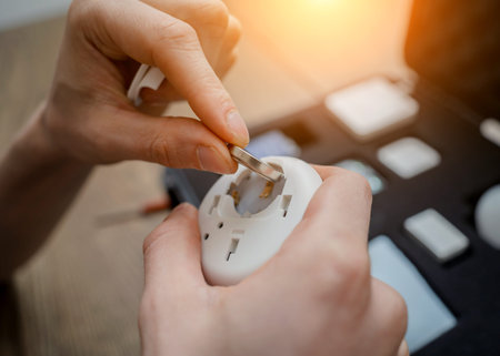 A technician works with a demo kit of the smart home system
